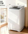 Fully Automatic Portable Washing Machine And Spin Dryer Combo With 14 Lbs Capacity built for dorms, showing dimensions and compact design.