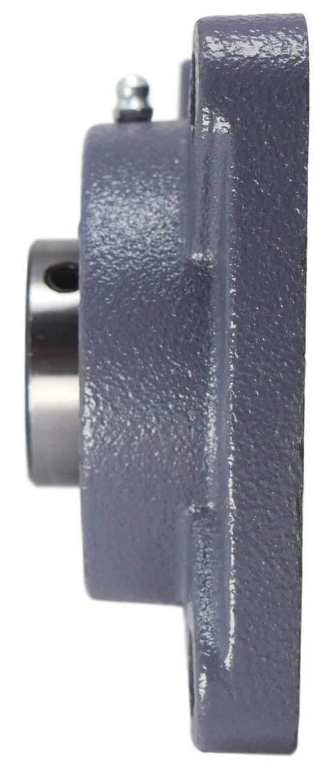 Side view of 1-7/16 Inch Four Bolt Flange Bearing With Wide Inner Ring And Two Set Screws Cast Iron Housing With Grease Zerk Bore