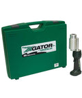 Workhorse Conduit Knockout Punch Set with rotating head, auto stop tool, and carrying case, punches 6 inch holes in mild steel.