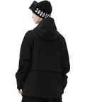 Back view of black Unisex Ski Hoodie Anorak Pullover Jacket Baggy Fit Dope Waterproof Windproof Insulated Snow Gear For Men And Women