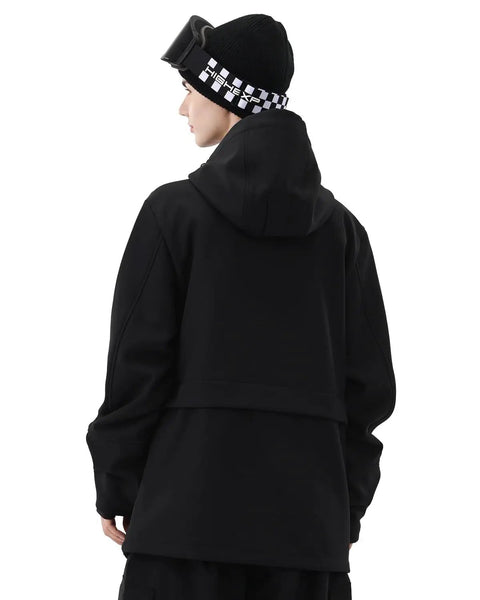 Back view of black Unisex Ski Hoodie Anorak Pullover Jacket Baggy Fit Dope Waterproof Windproof Insulated Snow Gear For Men And Women