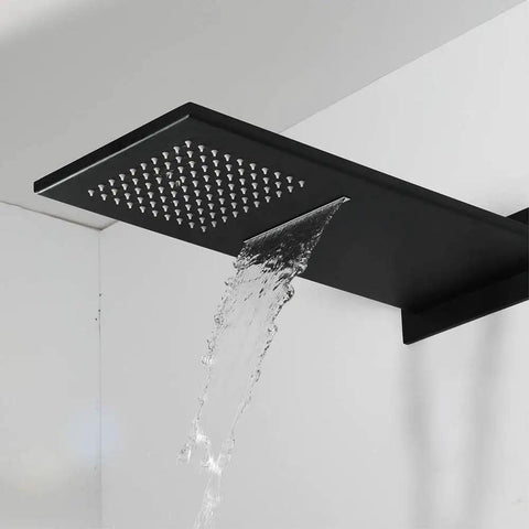 Total Game Changer In Wall Concealed Waterfall Shower System Solid Lead Free Copper Matte Black Vacuum Plated Finish stream.