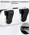 Premium Abs Sunglasses Holder For Tesla Cybertruck Sun Visor showing chrome finish and black clips for secure eyewear storage.
