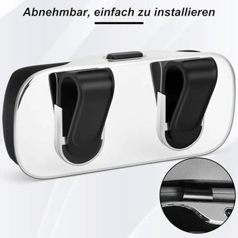 Premium Abs Sunglasses Holder For Tesla Cybertruck Sun Visor showing chrome finish and black clips for secure eyewear storage.