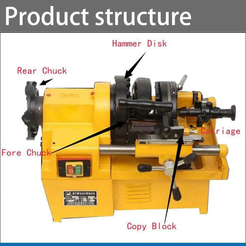 Heavy Duty Electric Pipe Threader Machine For Plumbing Pros Works Like A Charm showing product structure including fore chuck and hammer disk.