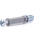 Rock Solid Hardware Kit For Billy Bookshelf Assembly Featuring Cam Locks shows a gray cam lock screw with a metal shaft.
