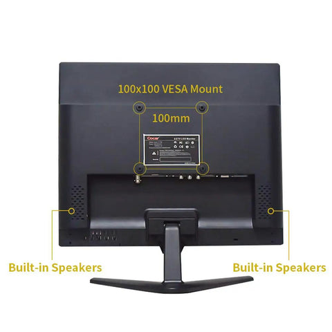 Rear view of 15 Inch CCTV Monitor Dope Pro Grade Security Screen With Built In Speaker And 1024x768 LCD For Home Surveillance Systems BNC VGA HDMI Audio In Out VESA Wall Mount Ready showing VESA mount and ports.