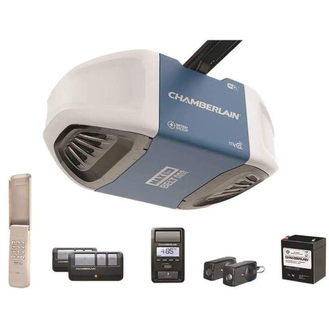 Smart Garage Door Opener With Emergency Battery Backup And Slick Smartphone Sync Featuring Ultra Quiet Belt Drive Kickass Lifting Power for smooth residential entry.