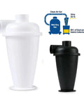 Power Up Your Vacuum With This Cyclone Filter For Industrial And Home Use, Dust Separator With Black B Adapters shown in white and black