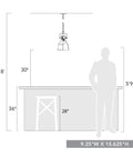 Quarry 1 Light Pendant In Antique Black Iron With Gold Accents for industrial farmhouse kitchens, size specifications image.