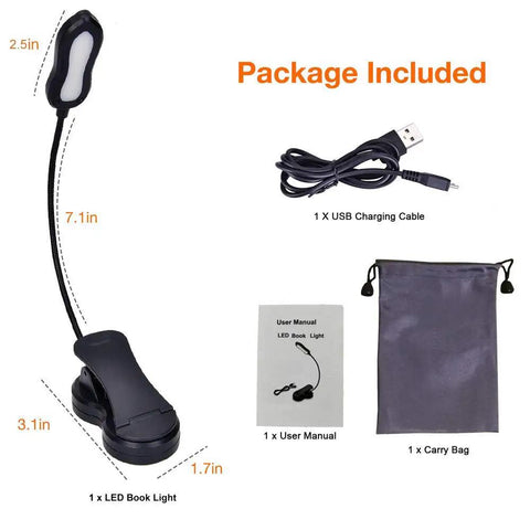 Rechargeable Clip On LED Book Light With Warm Natural Cool White Colors And Nine Brightness Levels For Eye Care Reading Up To 60 Hours