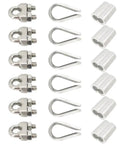 Heavy Duty Wire Rope Hardware Set With Thimble And Aluminum Crimp Loop For 3/16 Inch Cable Includes M4 Clamps 304 Stainless Steel Rust