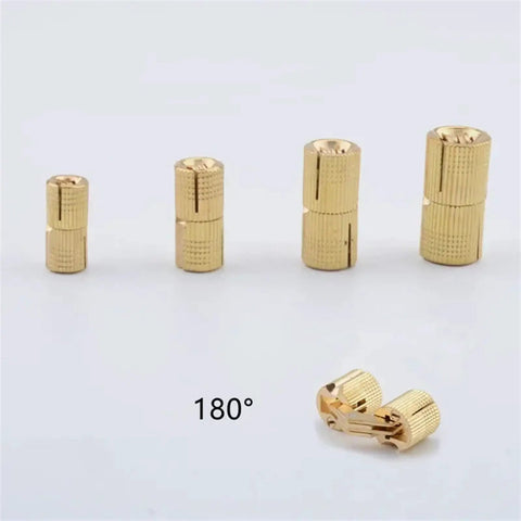 Copper Barrel Hidden Cabinet Hinge Set for Furniture, Cylindrical Concealed Brass Hinge in four sizes, low profile design