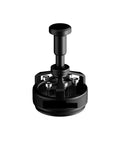 58Mm Espresso Distribution Funnel And Heavy Duty Coffee Distributor With Adjustable Bottomless Portafilter Holder For Knocking Out Perfect Shots And Straight Killer Tamping Control Every Single Time shown from above, black aluminum build with adjustable base.