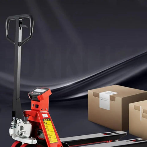 Heavy Duty Pallet Truck Scale With Digital Screen And Comfort Grip Handle Built For Rock Solid Job Site Hauling No Sweat Unloading Industrial Weighing System Four Load Cells Auto Shut Off 4400 Lb Capacity 46 Inch Forks For Smooth Freight Moves