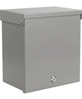 Built Tough Heavy Duty Galvanized Steel Electrical Junction Box Nema 3r Outdoor Enclosure 10 By 8 By 6 Inch with keyed lock side view