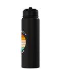 Aggressively Hydrated Runner Water Bottle Stainless Steel Insulated Leakproof Gym Gear with retro rainbow graphic on side
