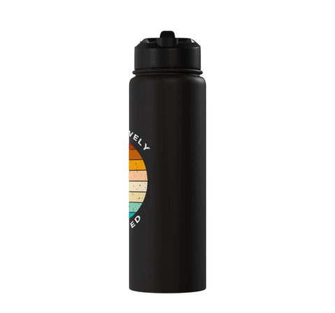 Aggressively Hydrated Runner Water Bottle Stainless Steel Insulated Leakproof Gym Gear with retro rainbow graphic on side