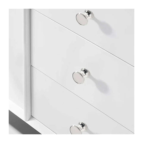 Titanium Silver Zinc Alloy Cabinet Door Handle Set for Cupboard and Wardrobe Pulls, Single Hole Drawer Knob, Model 6197 on white drawer