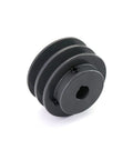 Angled front view of QWORK 2AK3058 double-groove cast-iron pulley; 3.05 in OD, 5/8 in bore.