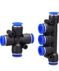 Bulk 50 Pack PZA Pneumatic Plastic Fittings Quick Connectors For Water Hose And Air Lines, 4 Way And 5 Way Push Fast Connectors