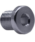 Close-up of silver 4 Pack M10 x P1.0 Rear Derailleur Hanger Bolt, aluminum alloy, 13.8mm length, 5mm hex socket, bike frame repair