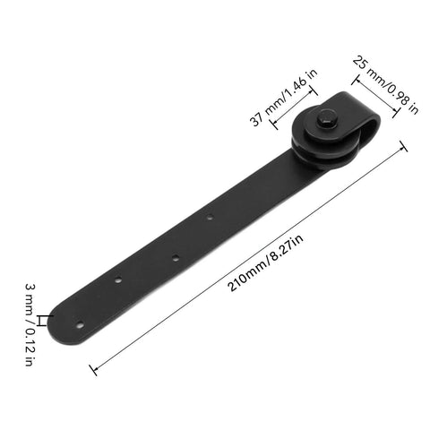 Rustic Sliding Barn Door Hardware Kit With Carbon Steel Track Rail for Single or Double Bypass Doors, black metal hinge measuring guide.