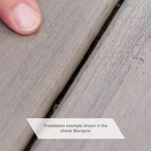 Quarter Inch Composite Decking Plugs In Pebble Grey compatible with standard plastic fastener systems shown during installation example.