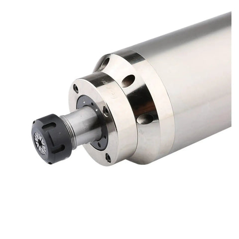 Close-up of Water Cooled CNC Spindle 4.0KW 24000 RPM ER25 Four Bearings Setup with Quiet Heat Dissipation System for precision metalworking.