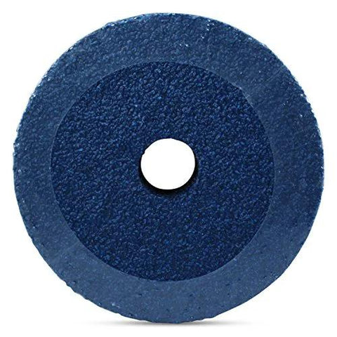Front view of blue zirconia resin fiber sanding disc, 4.5 in, 36 grit