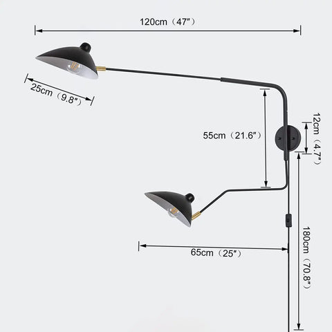 Retro Dope Plug In Wall Sconce With Swivel Arm And Adjustable Head dimensions, Industrial Black Vintage Metal Reading Light
