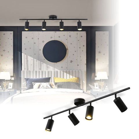 Four Light Black Track Lighting Kit With Flexible Heads Dimmable LED Indoor Ceiling Spotlight Mid Century Modern Style in bedroom