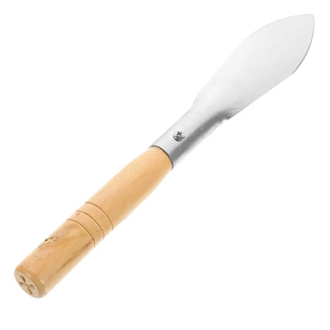 Ergonomic Hand Shovel for Gardening, No-Fuss Grip, lightweight steel blade with wooden handle, angled view