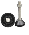 Four Pack Reinforced Nylon Base Foot Cups With Articulated Feet For Leveling, Fixed Ground Contact, And Adjustable Height, close-up view.