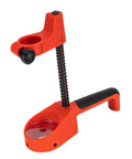 Heavy Duty Drill Press Stand With Fixed Handle And Telescopic Spring For Benchtop Workstation, red metal clamp for precise drilling.