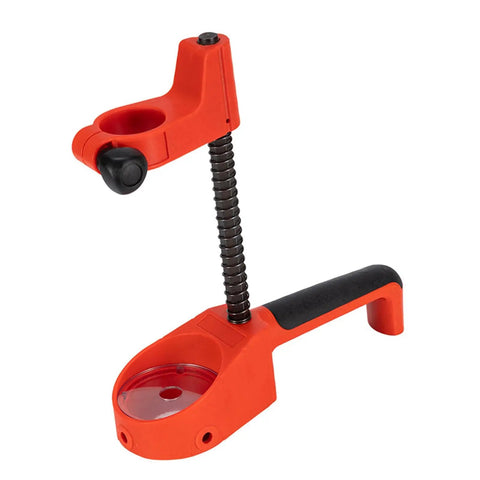 Heavy Duty Drill Press Stand With Fixed Handle And Telescopic Spring For Benchtop Workstation, red metal clamp for precise drilling.