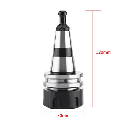 Top Tier Fabater Balance Collet For Hot Rod CNC Projects, stainless steel tool holder, 120mm height, 50mm base, designed for milling and lathe use.