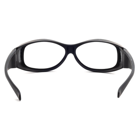 Back view of Fitover Radiation Safety Glasses Large Black Plastic Frame With Permanent Side Shields Designed To Fit Over Prescription Glasses
