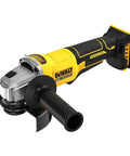 Rock Solid 20V Max Brushless Cordless Angle Grinder With 4 Inch Guard showing front view with paddle switch and grinding disc.