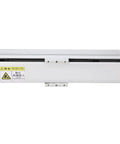CNC Linear Motion Rail Guide With SFU1605 Ball Screw, Aviation Aluminum Frame, showing a 200mm stroke and warning label