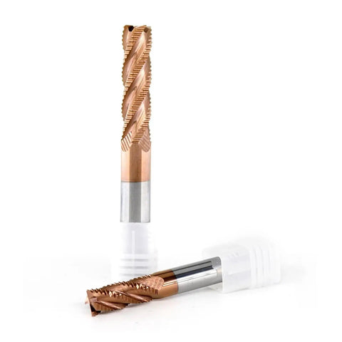 Heavy Duty Carbide Roughing End Mill Four Flute Tungsten Steel Router Bit For Cnc Woodworking and Cabinet Build in packaging.