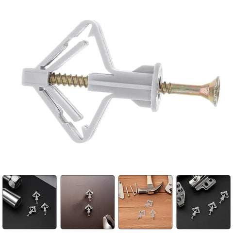 Close-up of Heavy Duty Butterfly Drywall Anchors And Screws Kit 50 Sets for no fuss easy installation in hollow walls, drywall, steel.