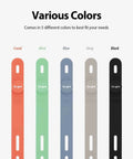 Five Silicone Cable Ties Reusable Flexible Cord Organizer With Adjustable Length in Coral, Mint, Blue, Gray, and Black