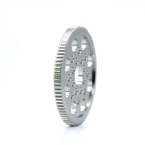 Side view of 7075 Aluminum 48P Spur Gear 80T Upgrade for Sakura D3 CS SXI XIS One Tenth Scale RC, highlighting metal teeth and precision design.