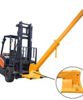 Heavy-Duty Forklift Jib Boom Crane attached to forklift, extendable boom, 6600 lb capacity for lifting and towing.
