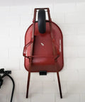 Heavy Duty Wall Mount Ladder Hanger for Garage Storage and Organization Space Saving Tool Holder with red wheelbarrow mounted