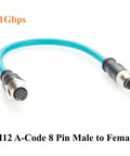 M12 A Code 8 Pin Male To Female Extension Cable With Front Panel Bulkhead Mount IP67 Shielded CAT6A Pro Grade Industrial Ethernet For Sensors, Robotics, Machine Vision And Automation 0.3m, 1Gbps