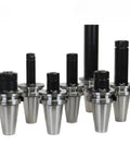 Kick Start Your Heavy Duty Grinding Rig With This BT50 Keyless Spring Collet Chuck Featuring ER32 ER40 Tool Holder sizes showcasing various lengths.