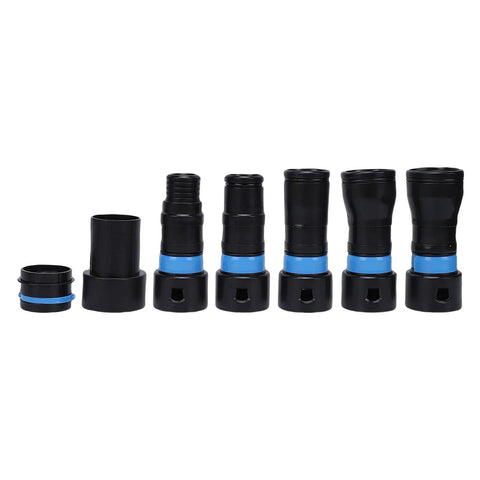 7Pcs Vacuum Hose Expansion Adapters With Dustcollection Quick Connectors And 360 Rotating Clip For 1-1-4 Inch Hoses, black and blue connectors.