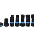 Vbestlife 7 Piece Vacuum Hose Expansion Adapters For Home Workshop Dust Collection Quick Connectors featuring black and blue fittings.